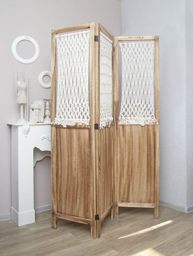 Biombo 4 cuerpos madera / macramé