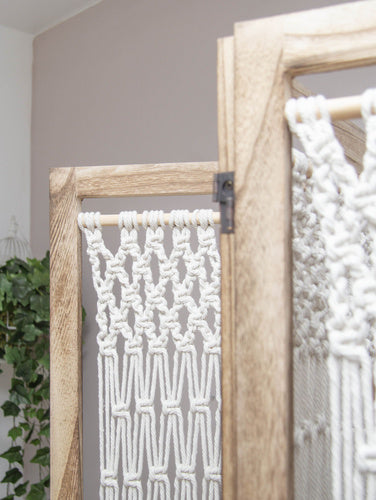 Biombo 4 cuerpos madera / macramé