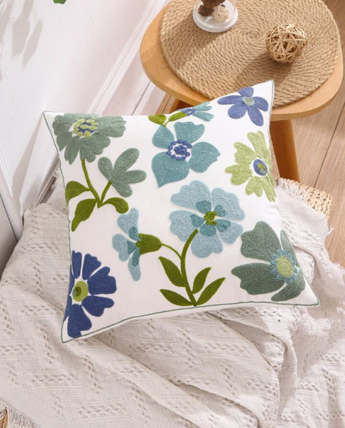 Funda bordada flores turquesa