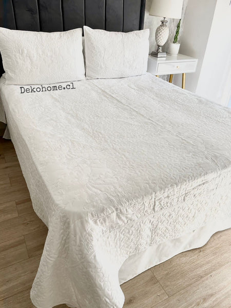 Cubrecama bordado 1 1/2P Blanco