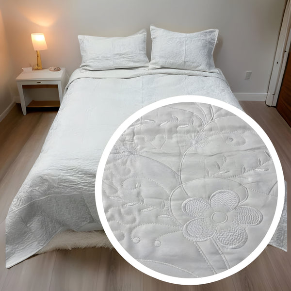 Cubrecama bordado 1 1/2P Blanco