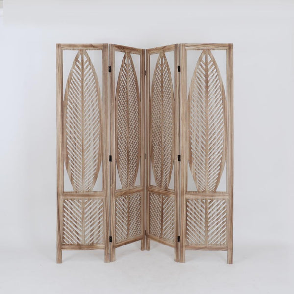 Biombo 4 cuerpos madera hojas