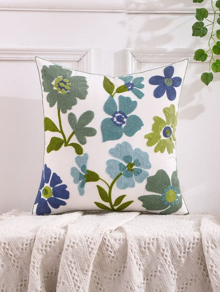 Funda bordada flores turquesa