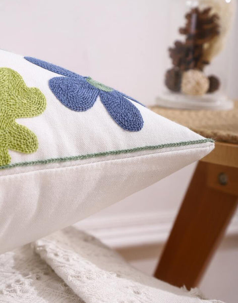 Funda bordada flores turquesa