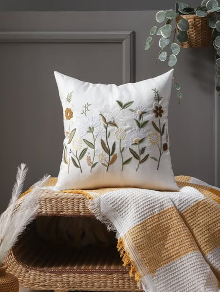 Funda cojín bordada Flores