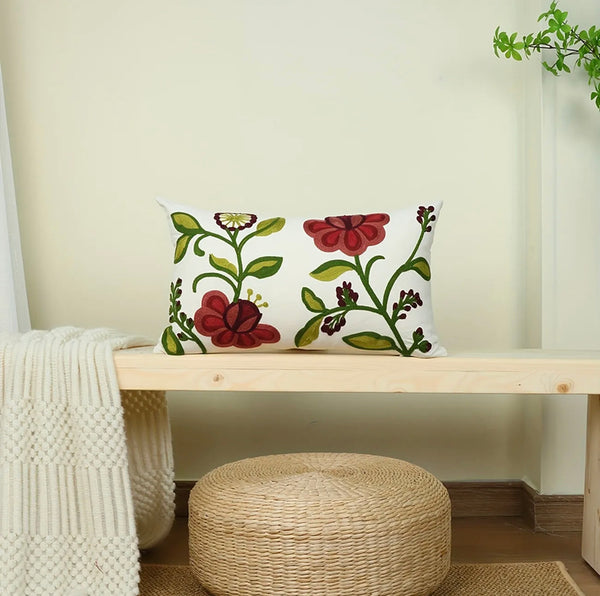 Funda bordada rectangular Flores Rojas