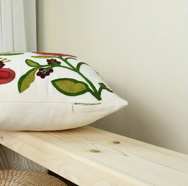 Funda bordada rectangular Flores Rojas