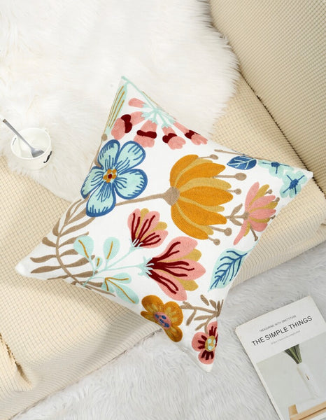 Funda cojín Bordada Flores colores