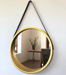 Espejo circular correa dorado