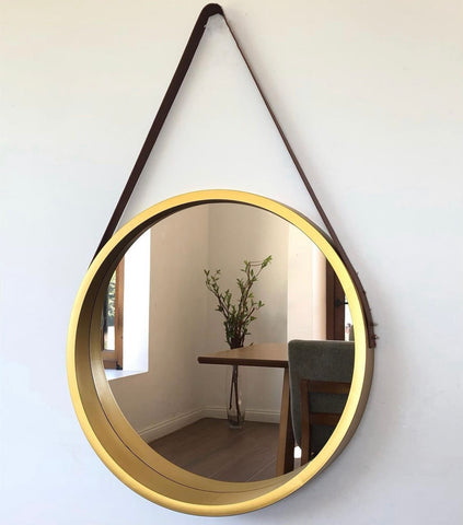 Espejo circular correa dorado
