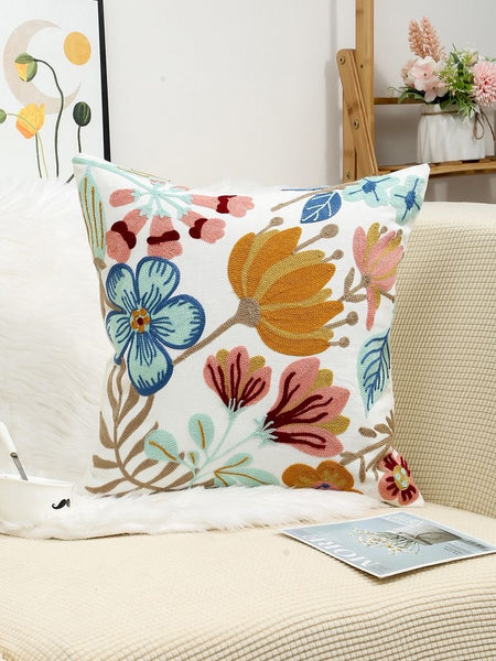 Funda cojín Bordada Flores colores