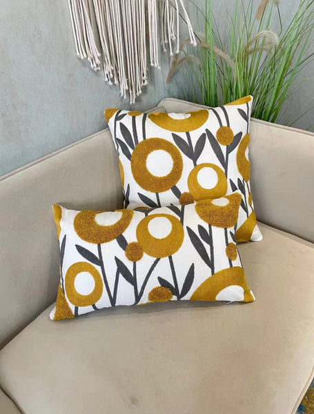 Funda bordada rectangular círculos mostaza