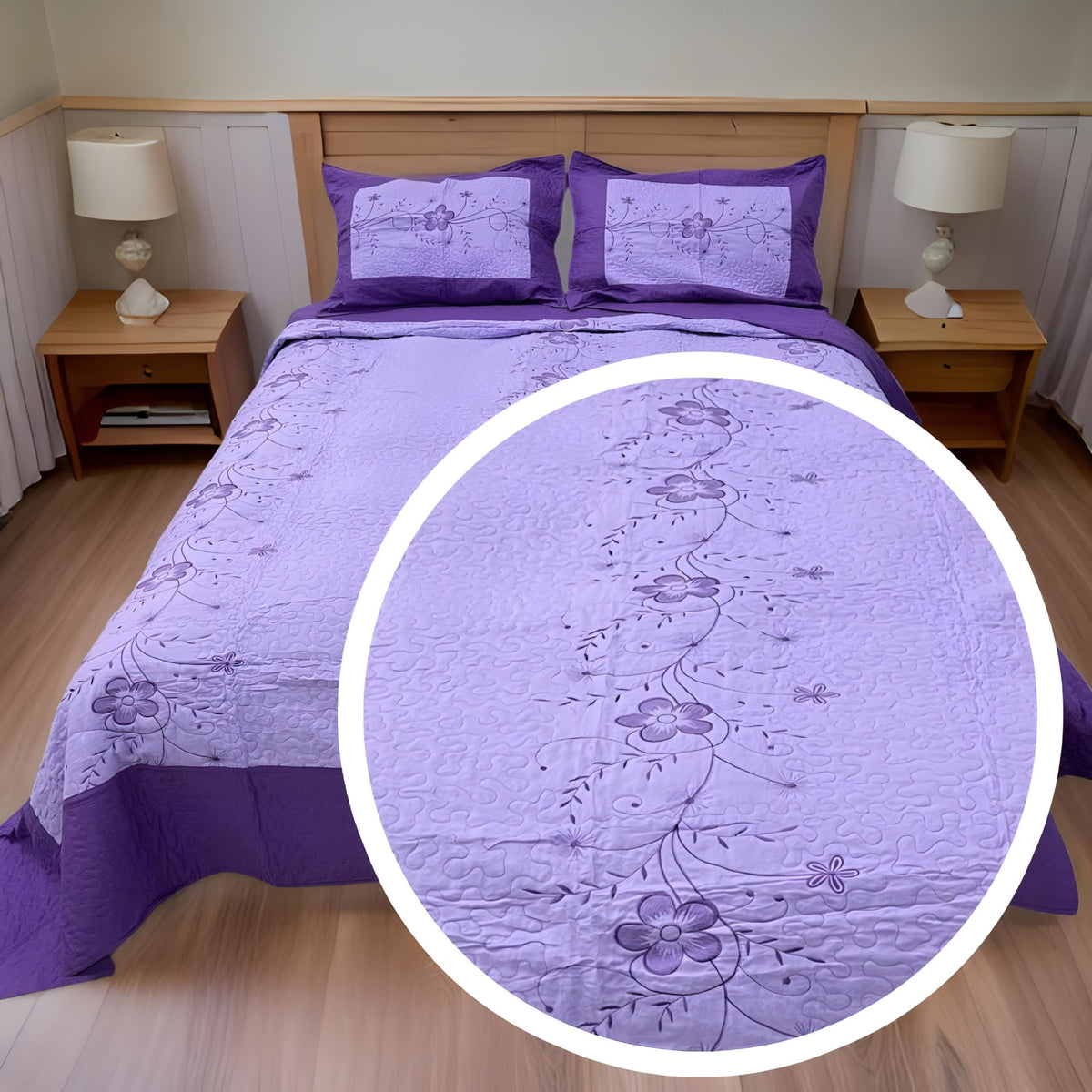 Cubrecama Bordado Morado