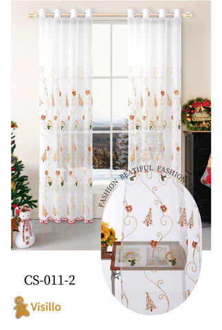 02 Visillos bordados Navidad Mod:03 Pinos dorados