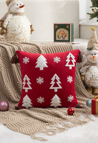 Funda cojín bordada Navidad Mod:Pinos Rojo