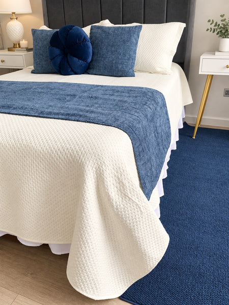 Piecera chenille + 02 fundas de cojín Azul