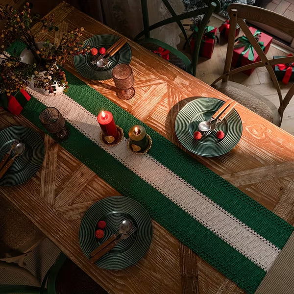 Camino de mesa flecos Navidad verde