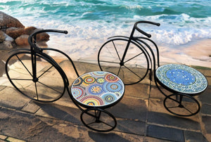Porta macetero Bicicleta tonos turquesa.