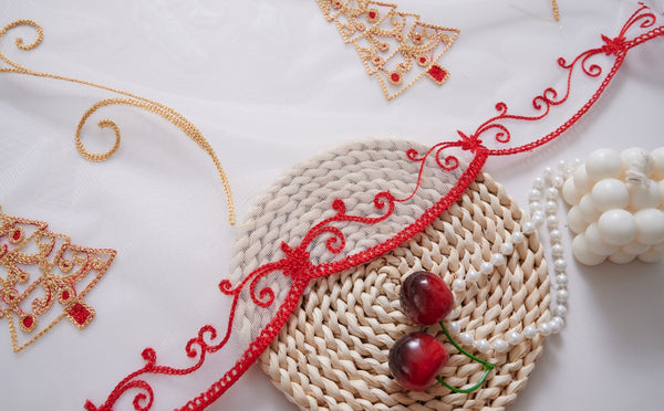 02 Visillos bordados Navidad Mod:03 Pinos dorados