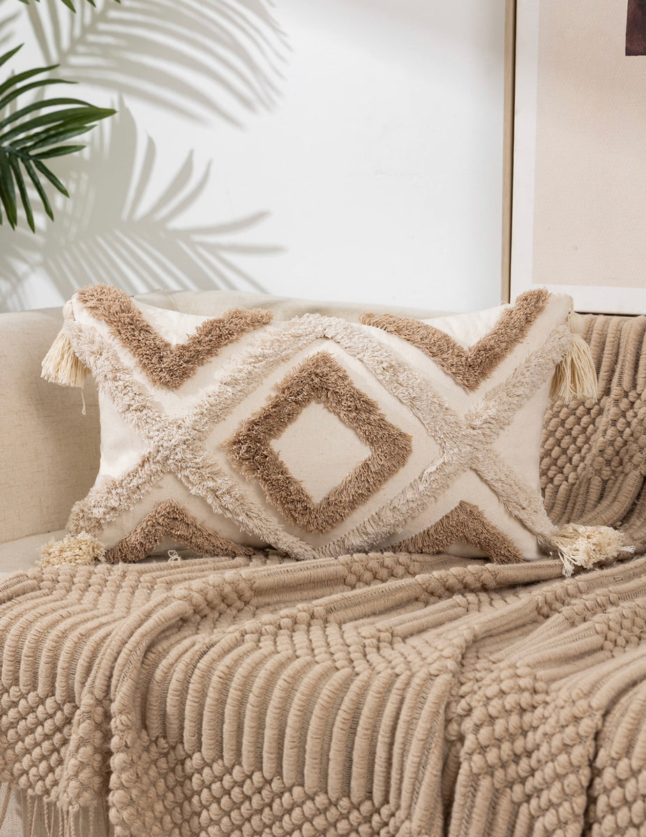 Funda cojín boho rectangular hexagonal