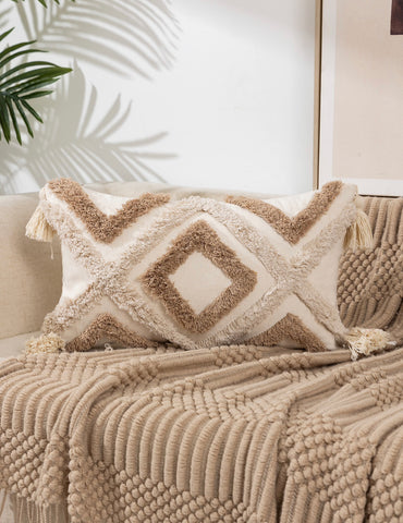 Funda cojín boho rectangular hexagonal