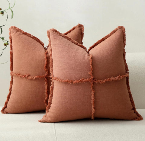 Funda cojin flecos Terracota
