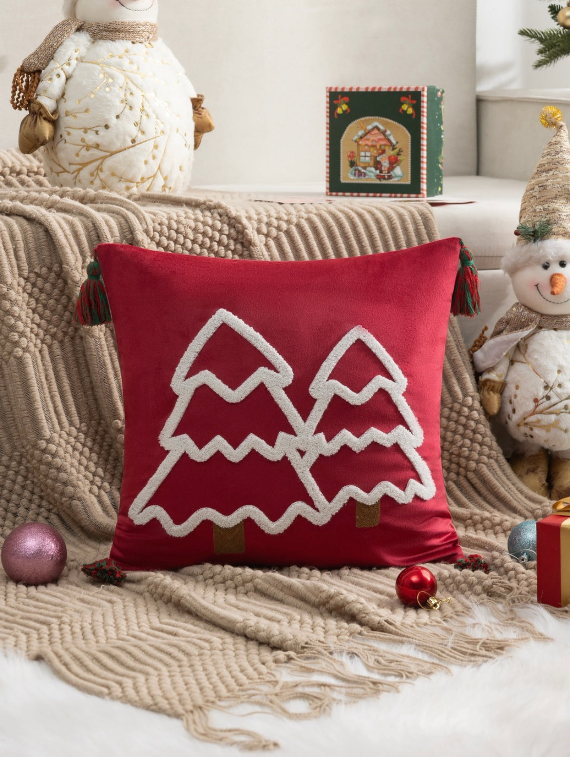 Funda cojín bordada Navidad Mod:2 Pino Rojo