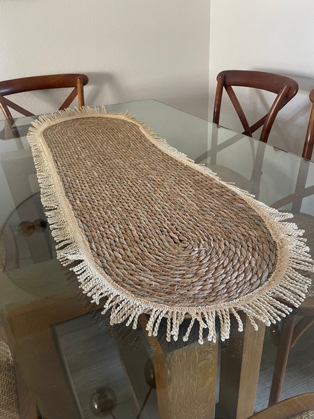 Camino de mesa yute flecos dorados