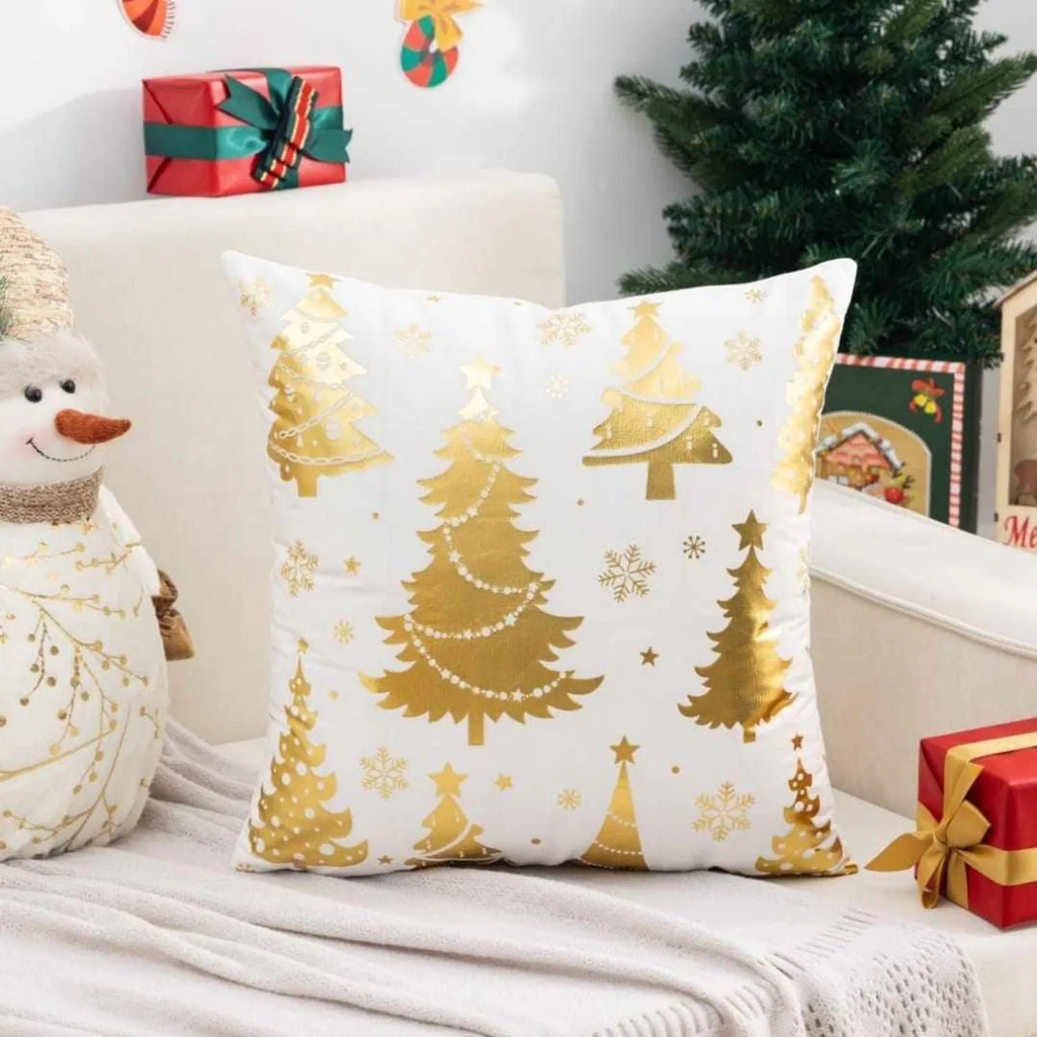 Funda cojín navidad Mod:Árboles dorado