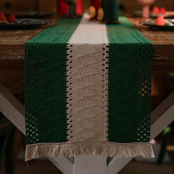 Camino de mesa flecos Navidad verde