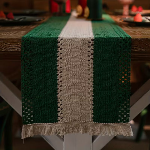 Camino de mesa flecos Navidad verde