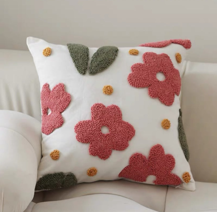 Funda de Cojin Boho Rosado con Flecos