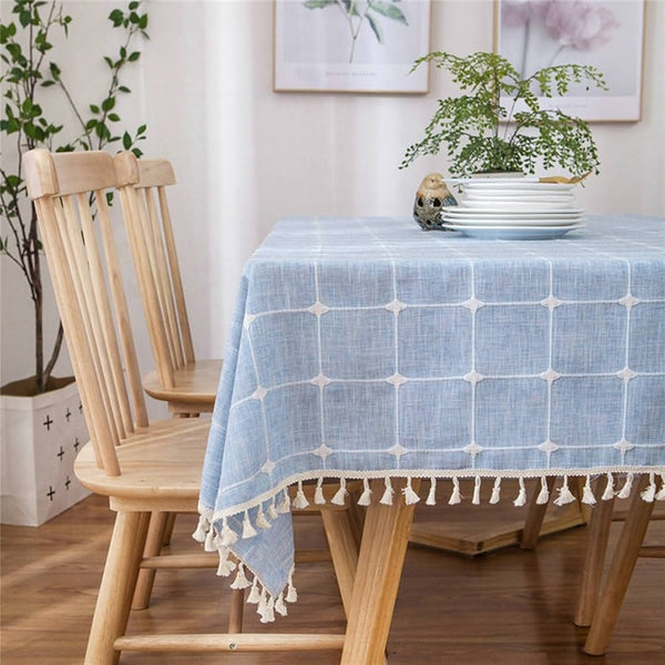 Mantel con flecos celeste 140x220cm