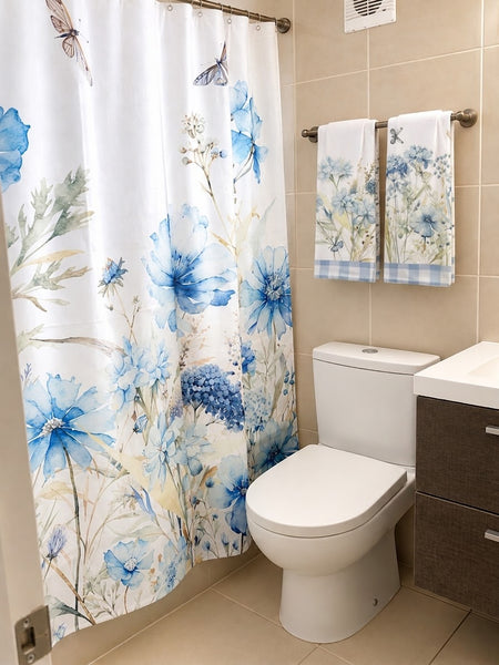 Cortina de baño Dalias y hortencias