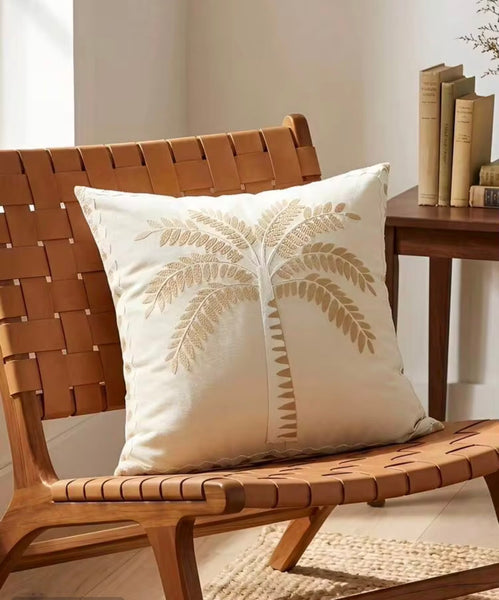 Funda cojín bordada palmera
