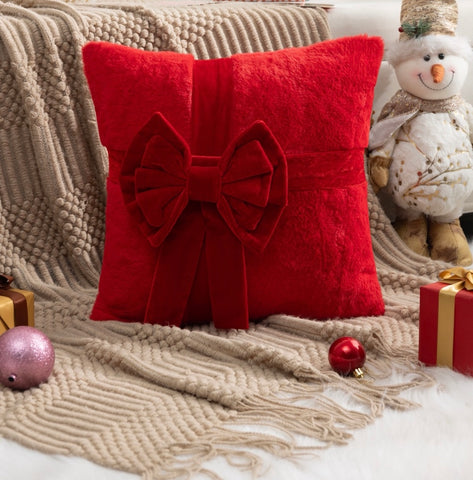 Funda Cojin Roja con Lazo Navidad