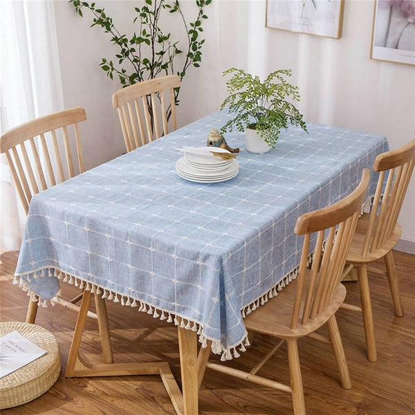 Mantel con flecos celeste 140x220cm
