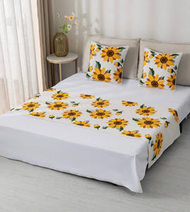Piecera bordada girasoles 200x 70cm+ 2 fundas Mod Flores turquesa