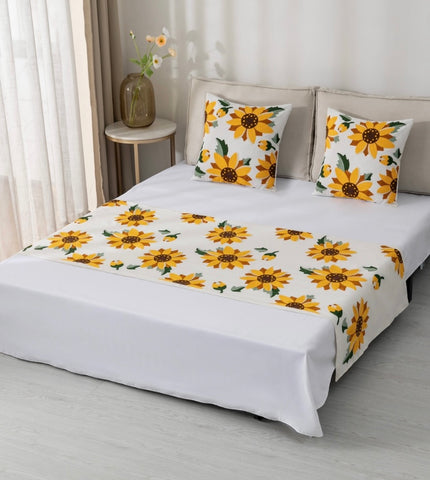 Piecera bordada girasoles 200x 70cm+ 2 fundas Mod Flores turquesa
