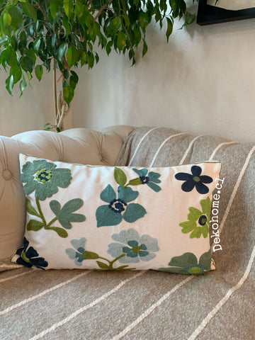 Funda bordada rectangular Flores turquesa