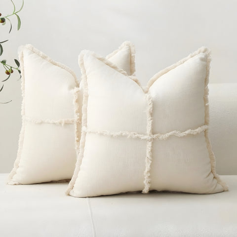 Funda cojin flecos blanco invierno