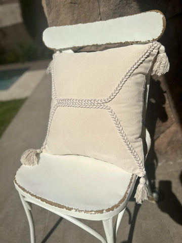 Funda cojin bordada boho Modelo trenzas