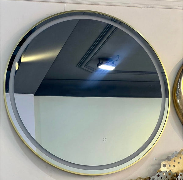 Espejo circular marco dorado aluminio luz LED