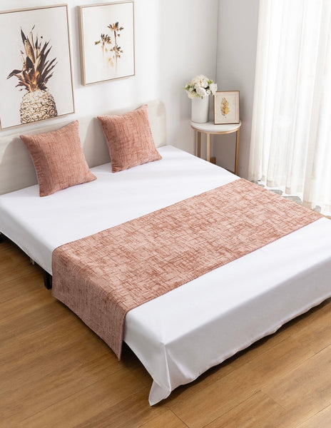 Piecera chenille + 02 fundas de cojín Palo rosa