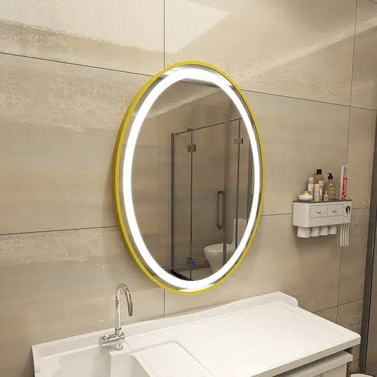 Espejo circular marco dorado aluminio luz LED