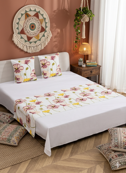 Piecera bordada 210x70cm+ 2 fundas Mod Floreada
