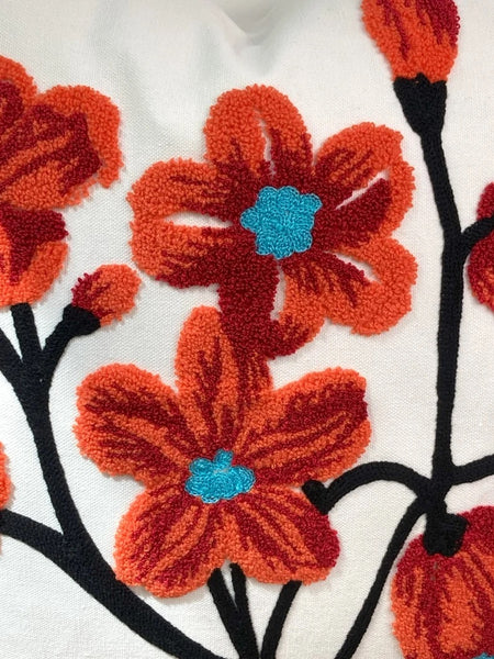 Funda cojín bordada flores terracota