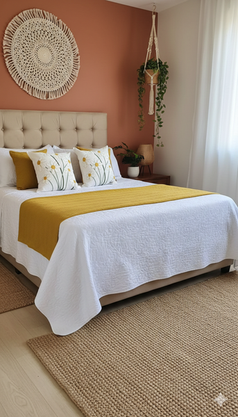 Piecera + 02 fundas de cojín mostaza