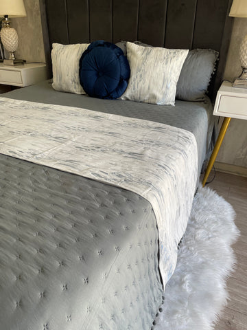 Piecera jacquard + 02 fundas de cojín azul