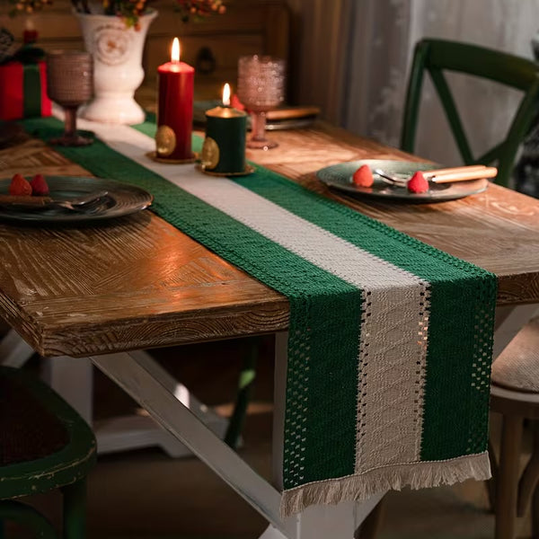Camino de mesa flecos Navidad verde